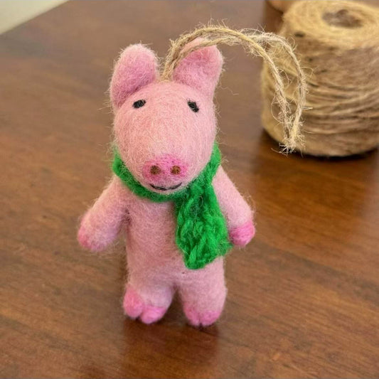 Needle Felted Pig Holiday Ornament