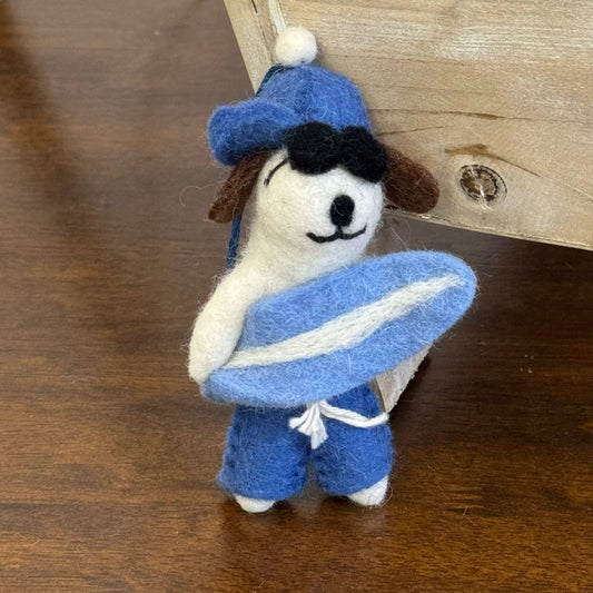 Needle Felted Surfer Dog Ornament